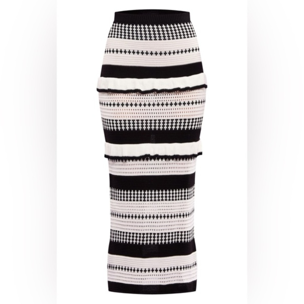 PRETTY LITTLE THINGS MONOCHROME CONTRAST STITCH CROCHET KNIT MIDAXI SKIRT SZ. S